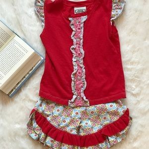 Girls Red & Blue Shorts Outfit